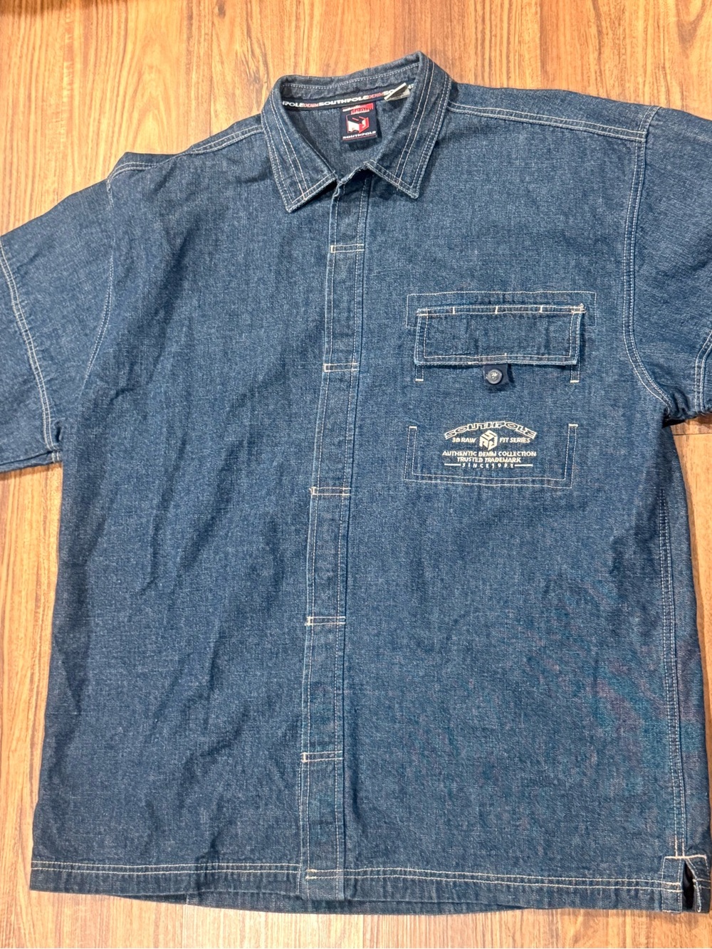 Vtg Southpole Denim Shirt Short Sleeve Y2K Hip Hop Baggy Streetwear Embroidered